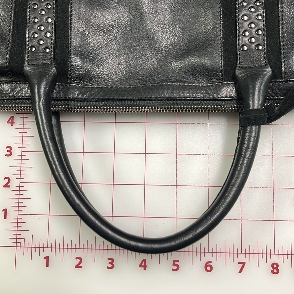 INNUE Career/Travel Black Leather/Suede Stud Accent Top Handle Long Strap Purse - Picture 6 of 16